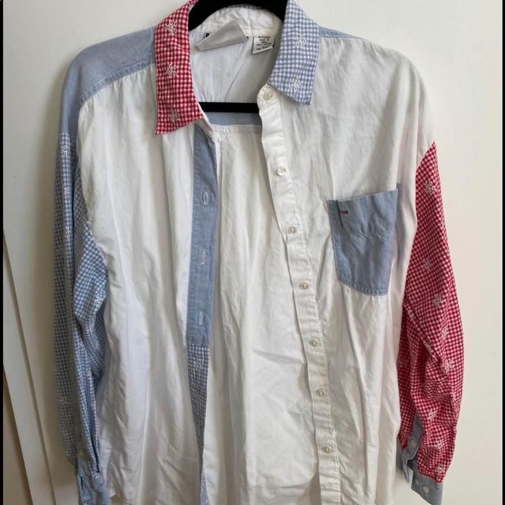 Patterned button up large painters shirt